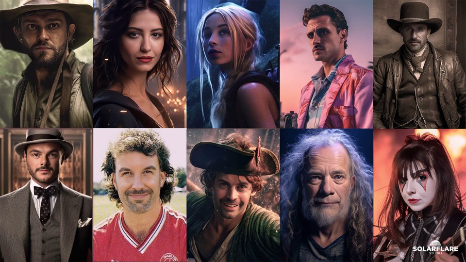 Solarflare team portraits generated with generative AI and face-swapping
